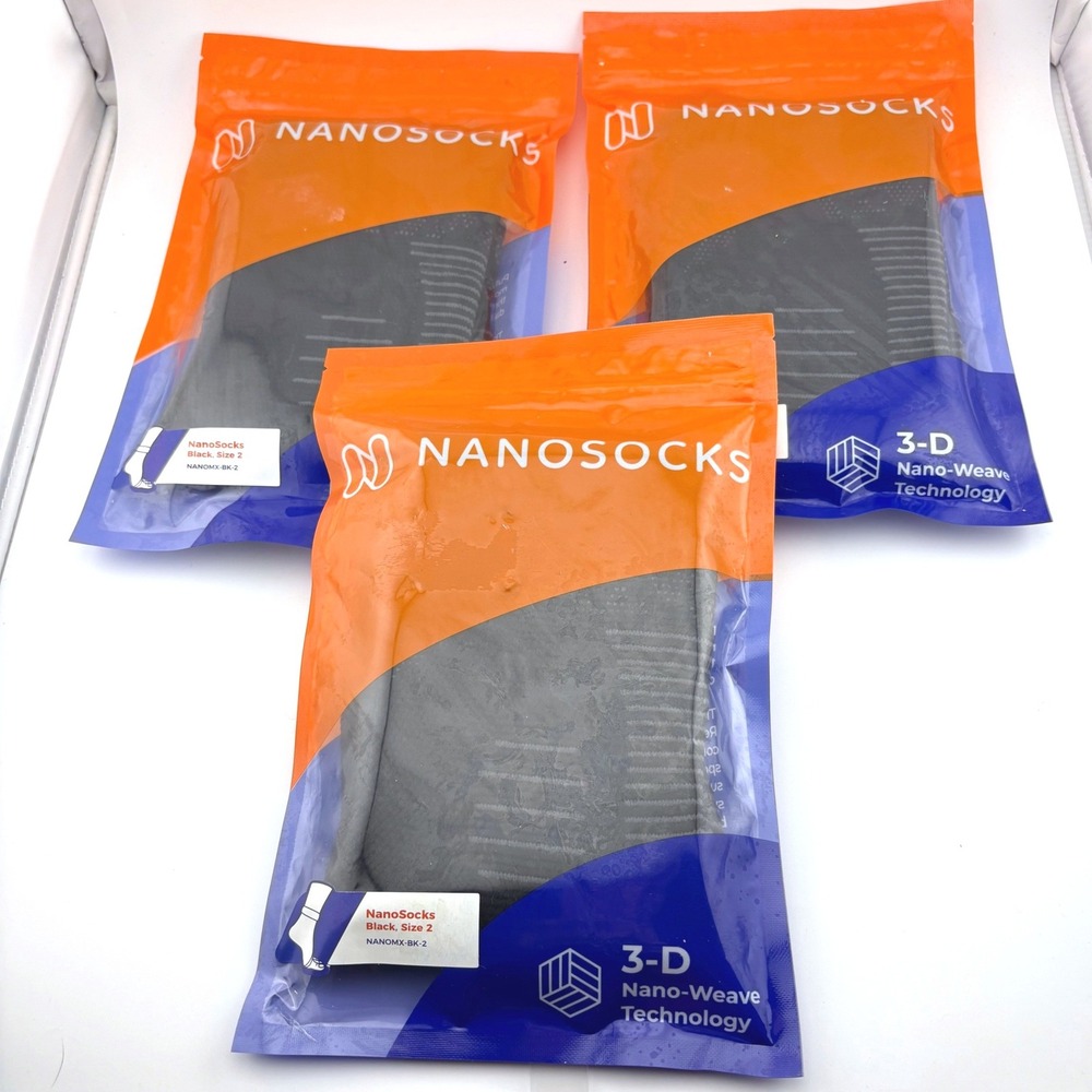 NanoSocks Black Size 2 Compression Ankle Sleeves 3D Nano-Weave 3 Pairs